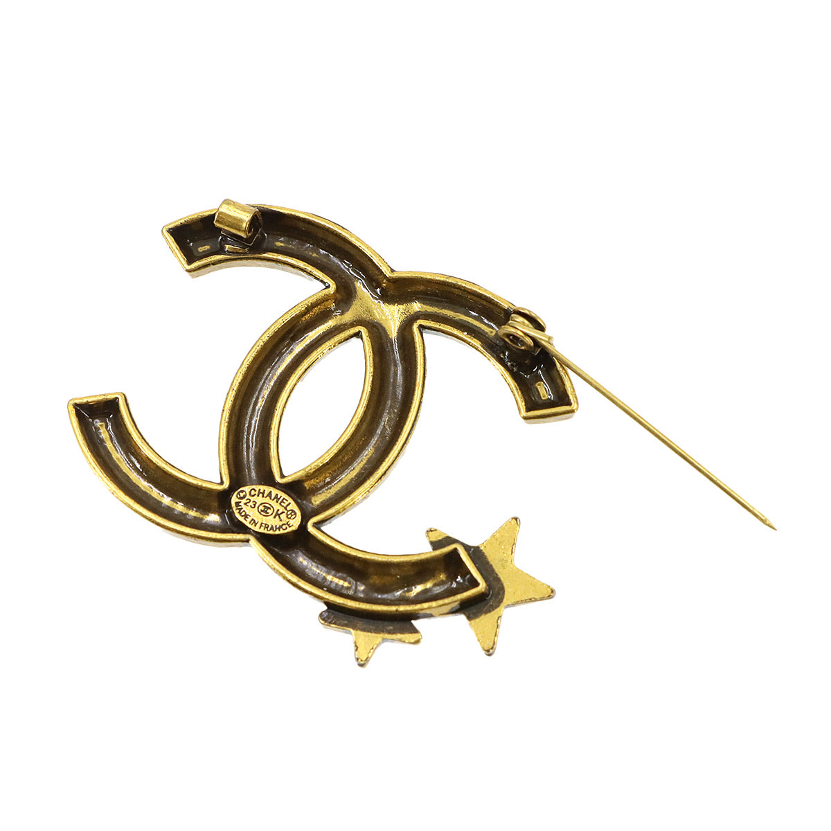Coco Logos Star Rhinestone Brooch Gold 23K Accessory