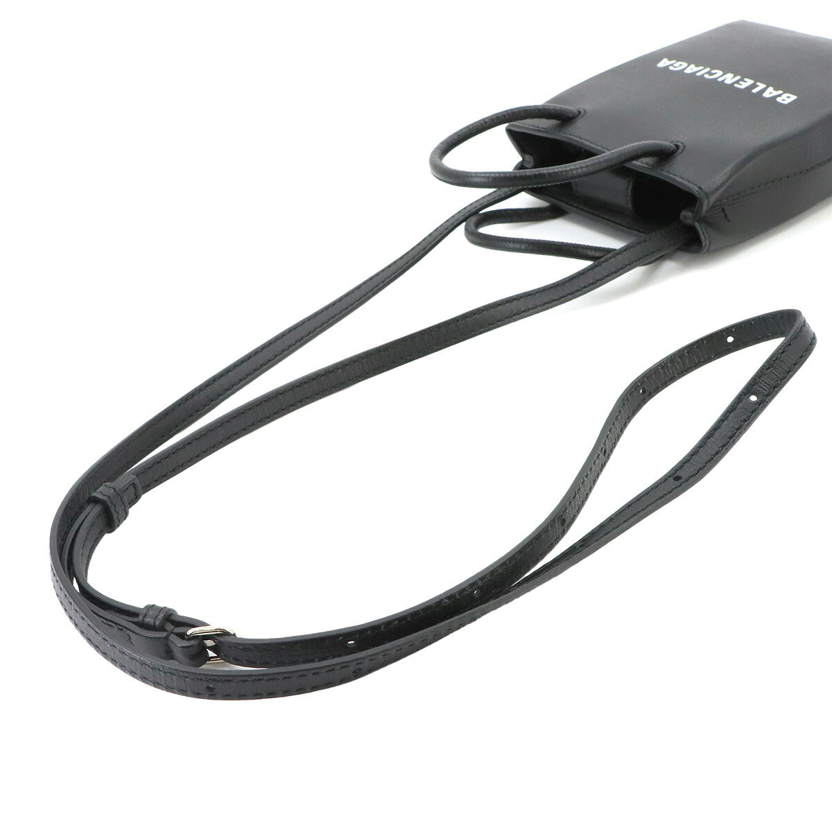 Shopping Phone Holder Shoulder Bag Leather Black 593826