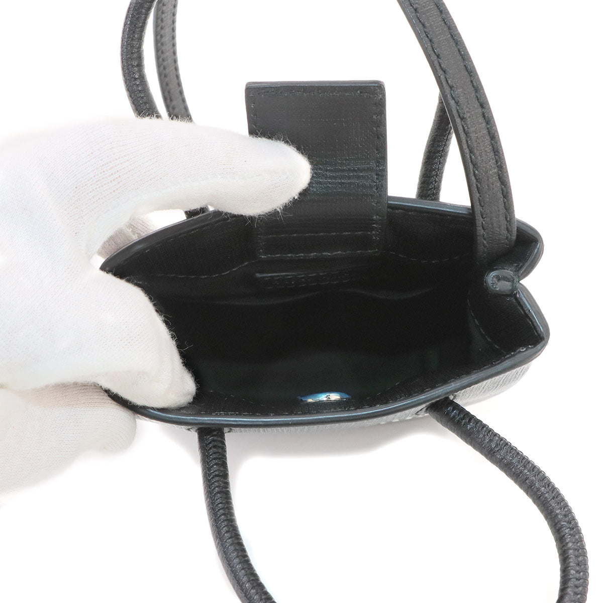 Shopping Phone Holder Shoulder Bag Leather Black 593826