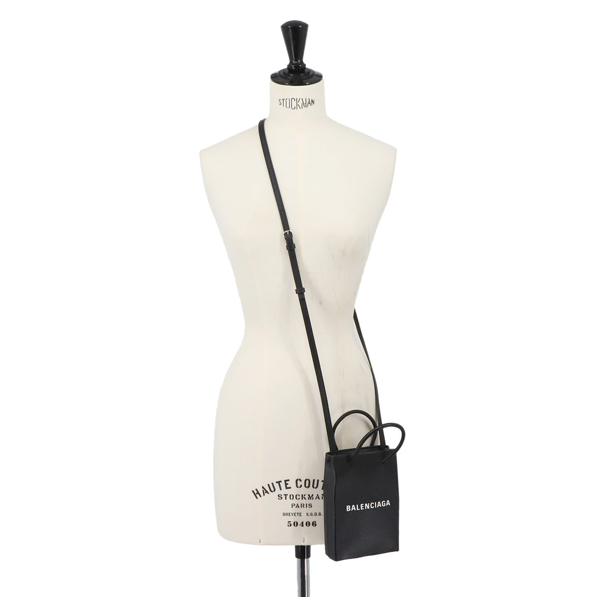 Shopping Phone Holder Shoulder Bag Leather Black 593826
