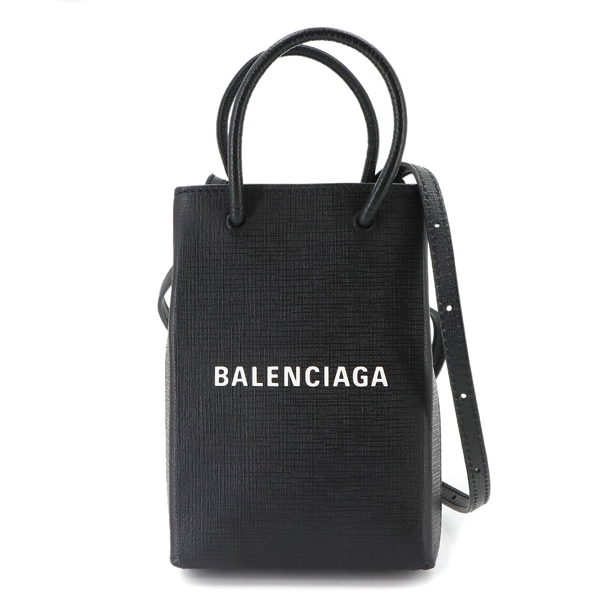 Shopping Phone Holder Shoulder Bag Leather Black 593826