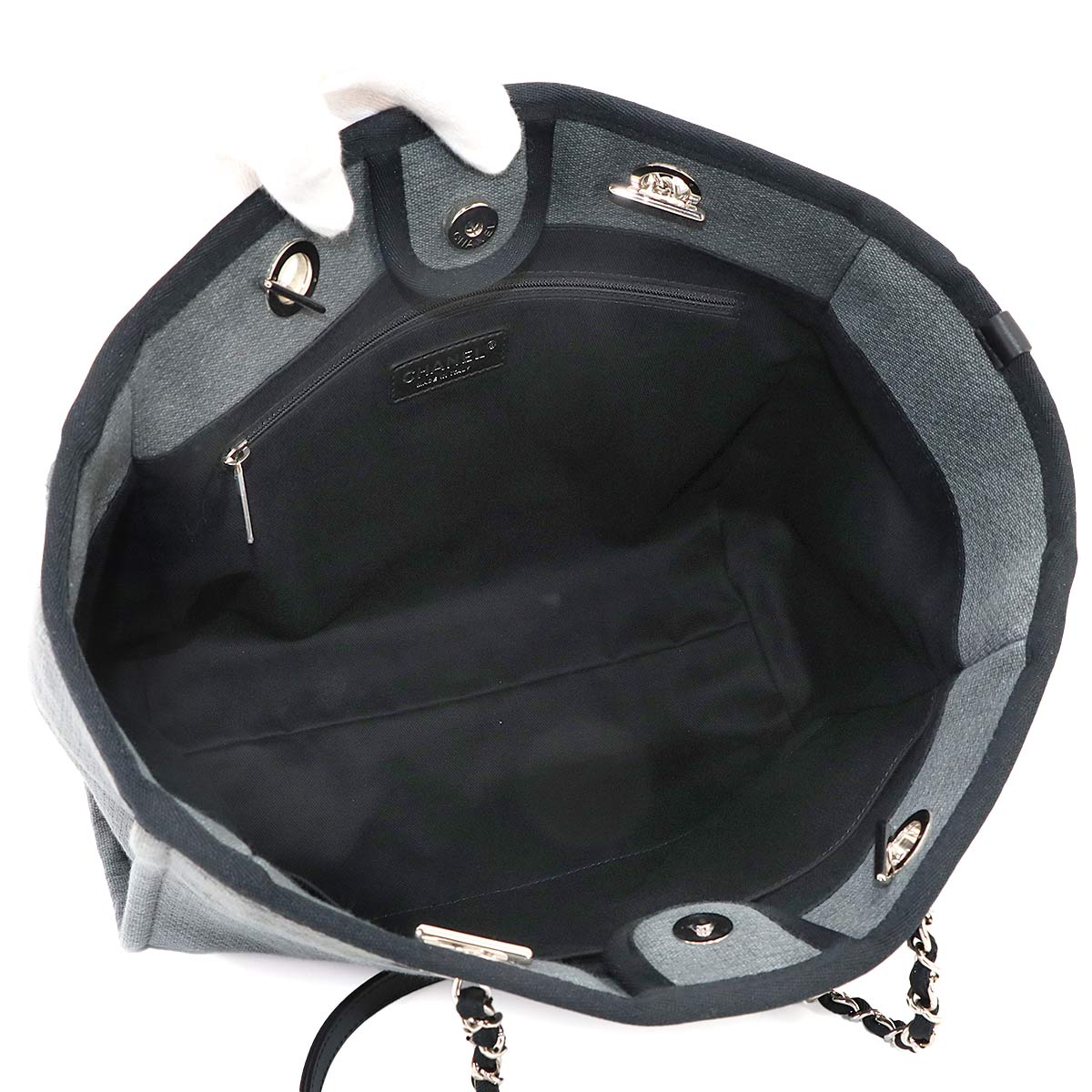 Deauville MM Chain Tote Bag Leather Gray Black A67001 Purse