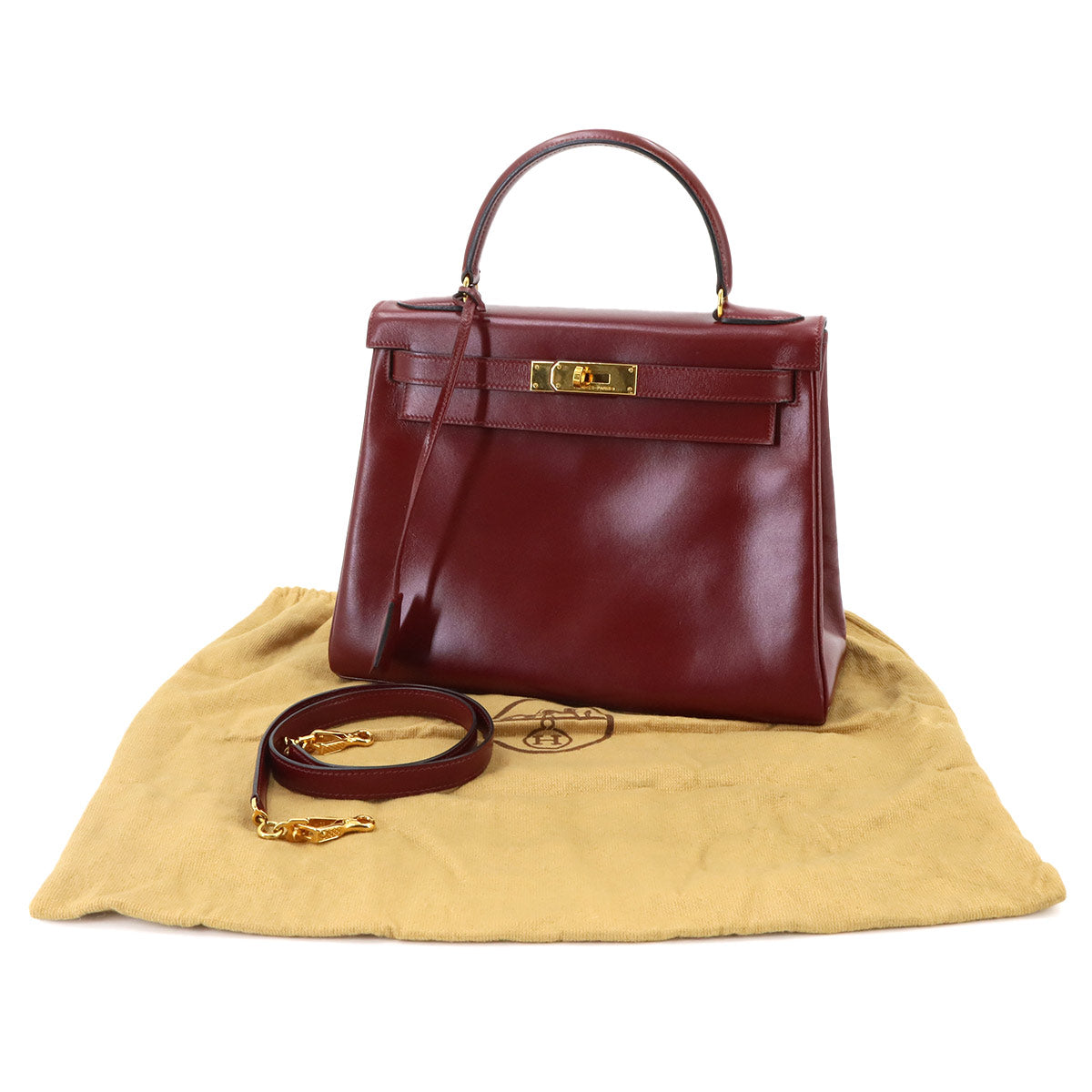 Kelly 28 2way Hand Shoulder Bag Box calf Rouge H Vintage