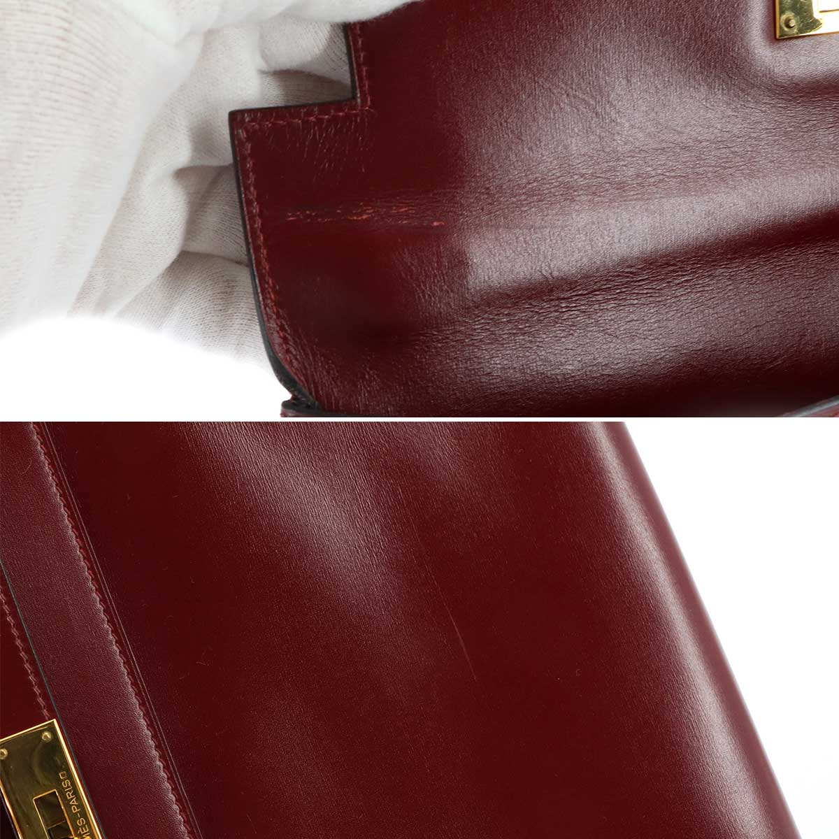 Kelly 28 2way Hand Shoulder Bag Box calf Rouge H Vintage