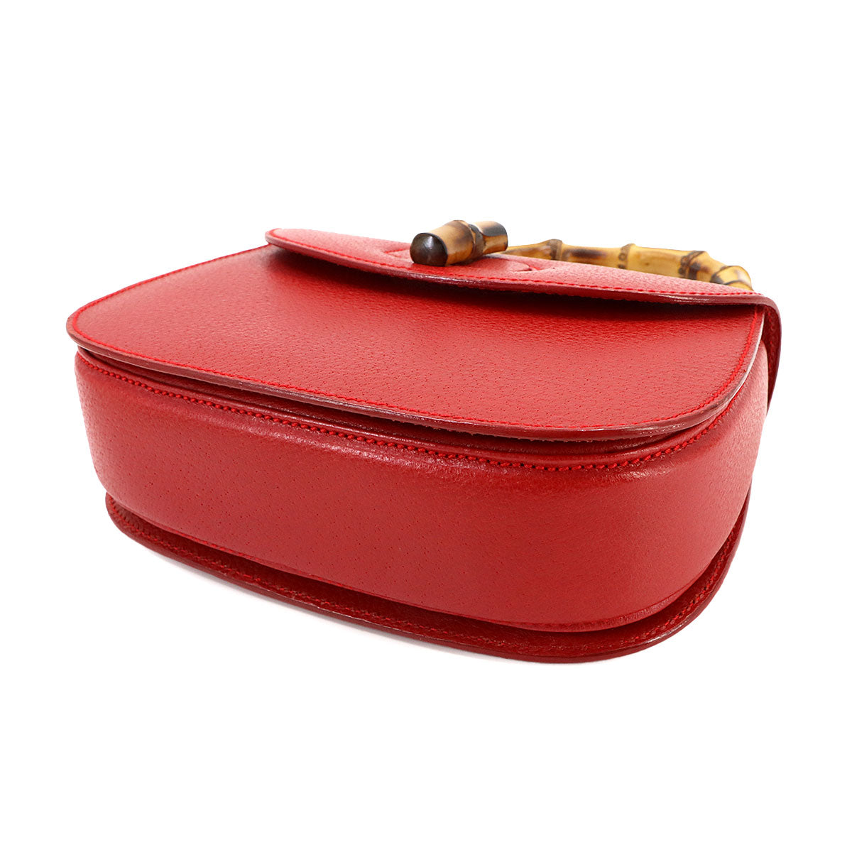 Bamboo 2way Hand Shoulder Bag Leather Red Purse