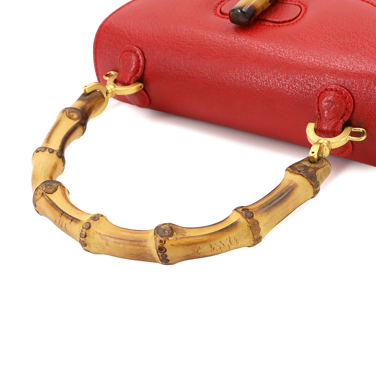 Bamboo 2way Hand Shoulder Bag Leather Red Purse