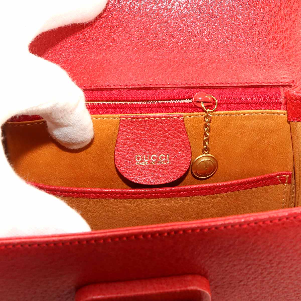 Bamboo 2way Hand Shoulder Bag Leather Red Purse
