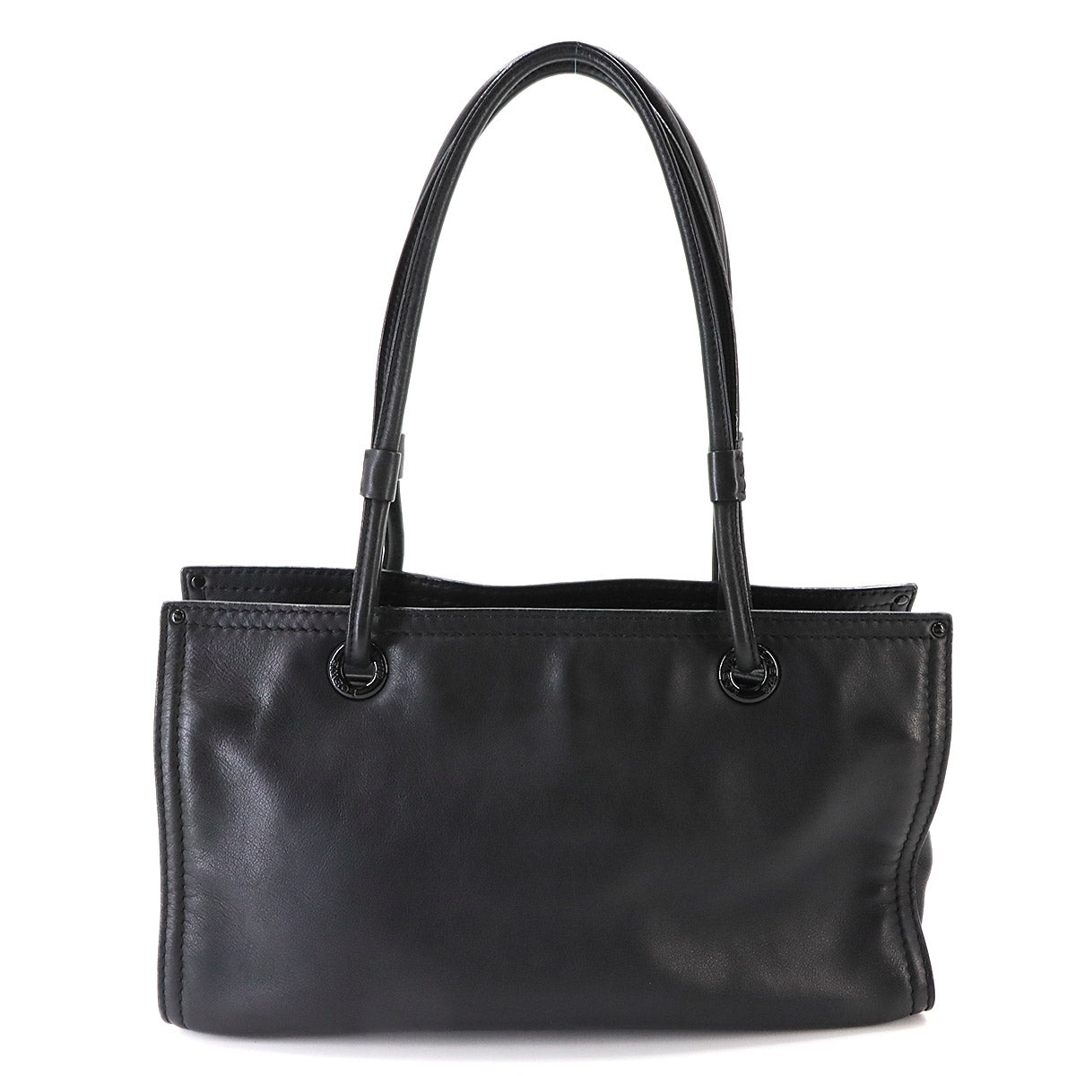 Shopper Tote Bag Leather Black Studs Purse