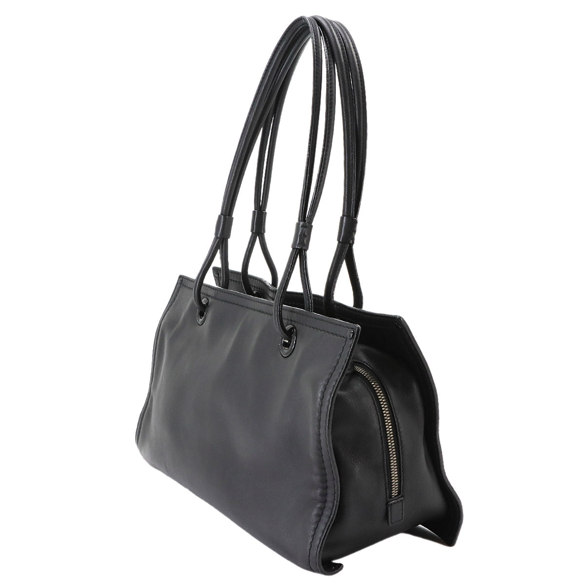 Shopper Tote Bag Leather Black Studs Purse