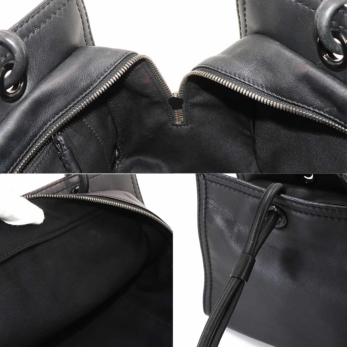 Shopper Tote Bag Leather Black Studs Purse