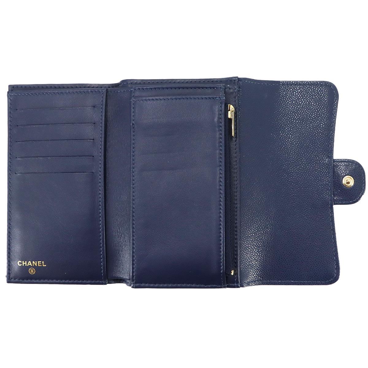 Matelasse Medium Flap Wallet Caviar Skin Leather Navy AP0232