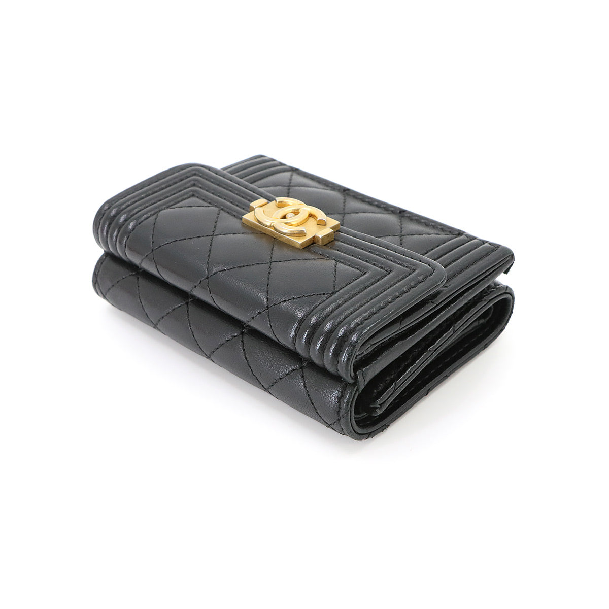 Boychanel Compact Wallet Leather Black A84432 Purse