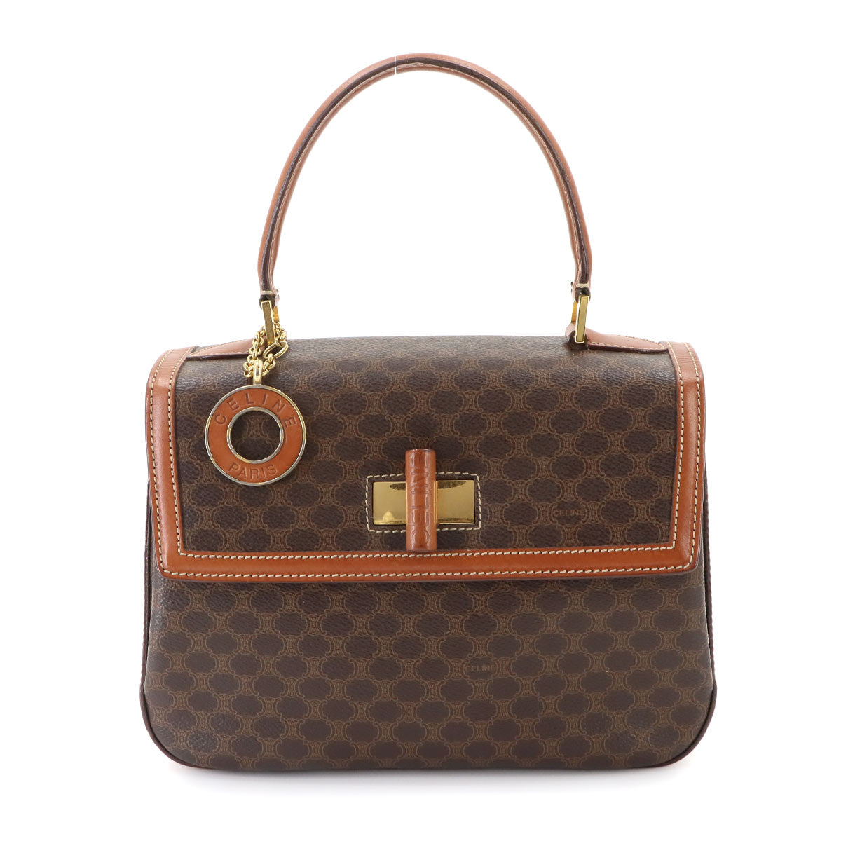 Macadam Hand Bag PVC Leather Brown Vintage Purse