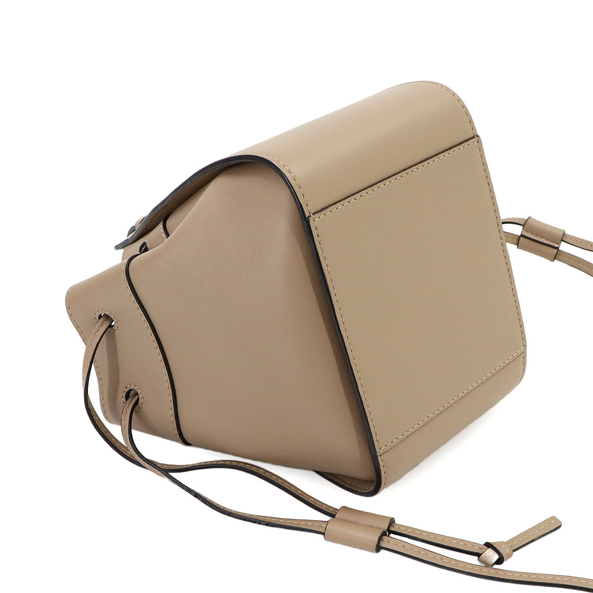 Hammock Drawstring Mini Hand Shoulder Bag Leather Beige