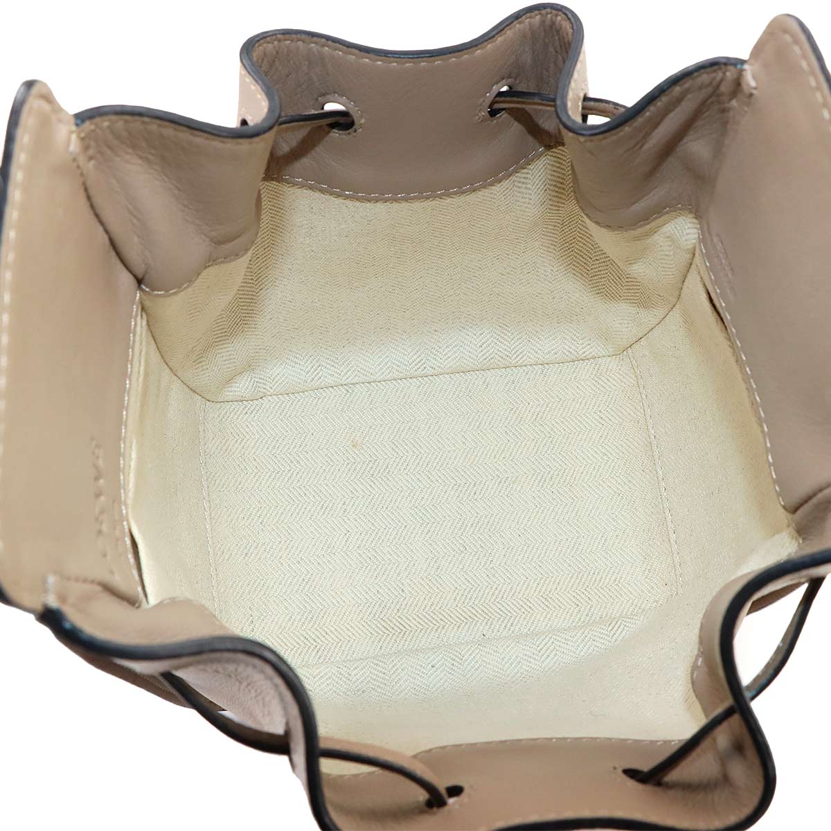 Hammock Drawstring Mini Hand Shoulder Bag Leather Beige