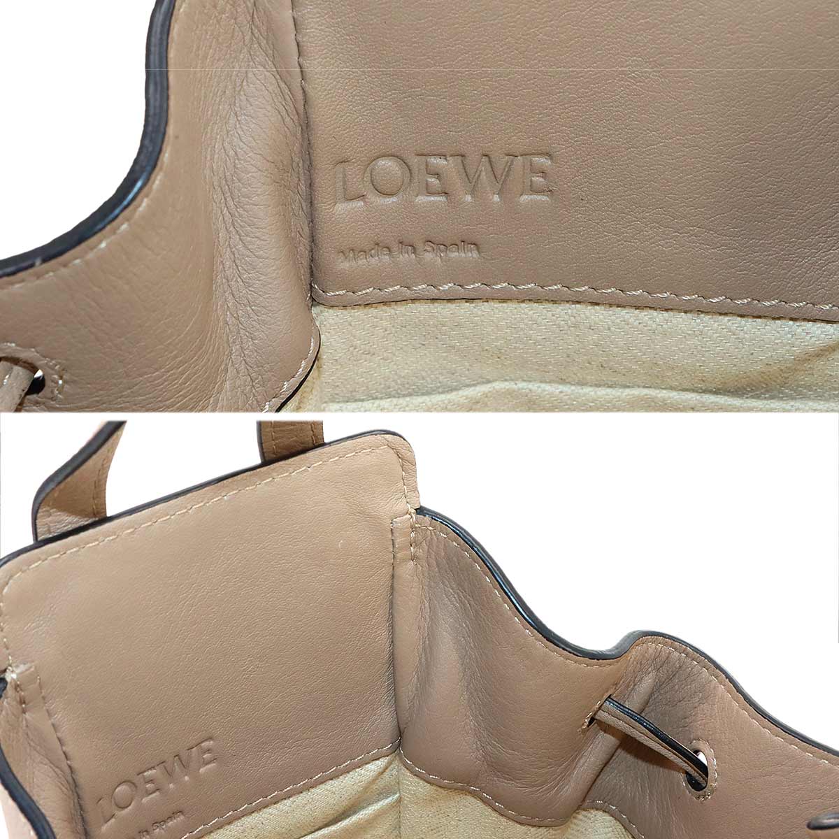 Hammock Drawstring Mini Hand Shoulder Bag Leather Beige