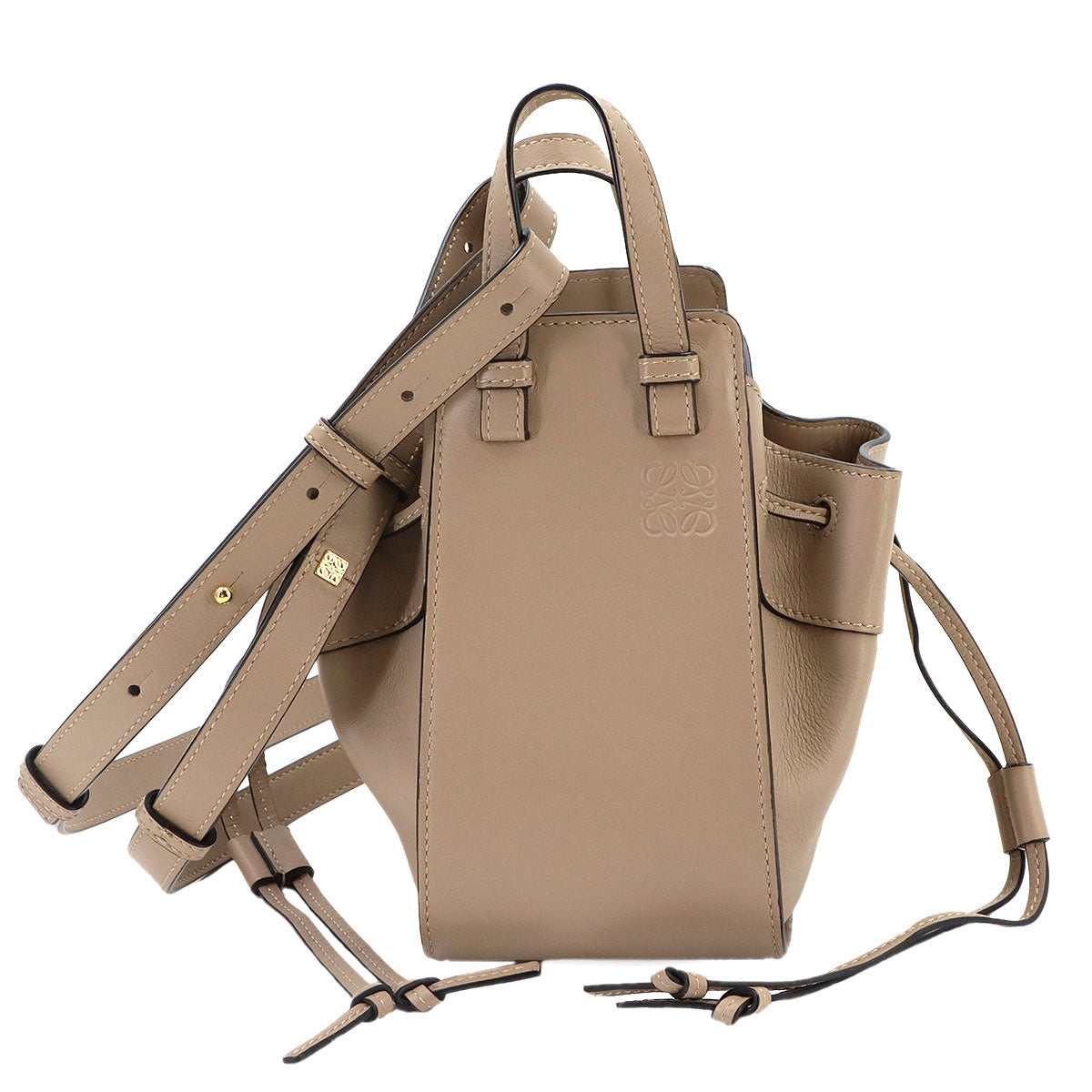 Hammock Drawstring Mini Hand Shoulder Bag Leather Beige