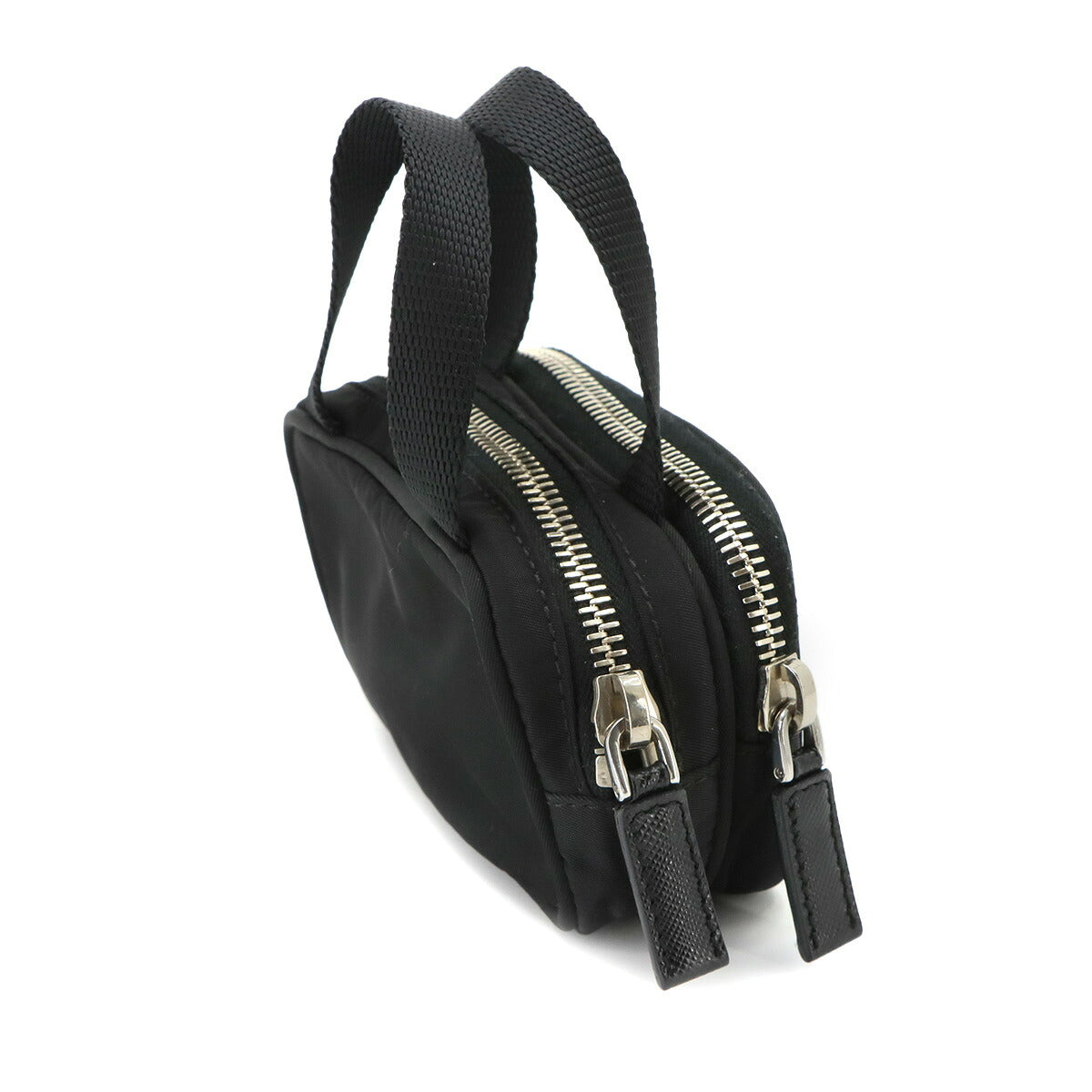 Mini Hand Bag Poach Nylon Saffiano Leather Black 1N1346