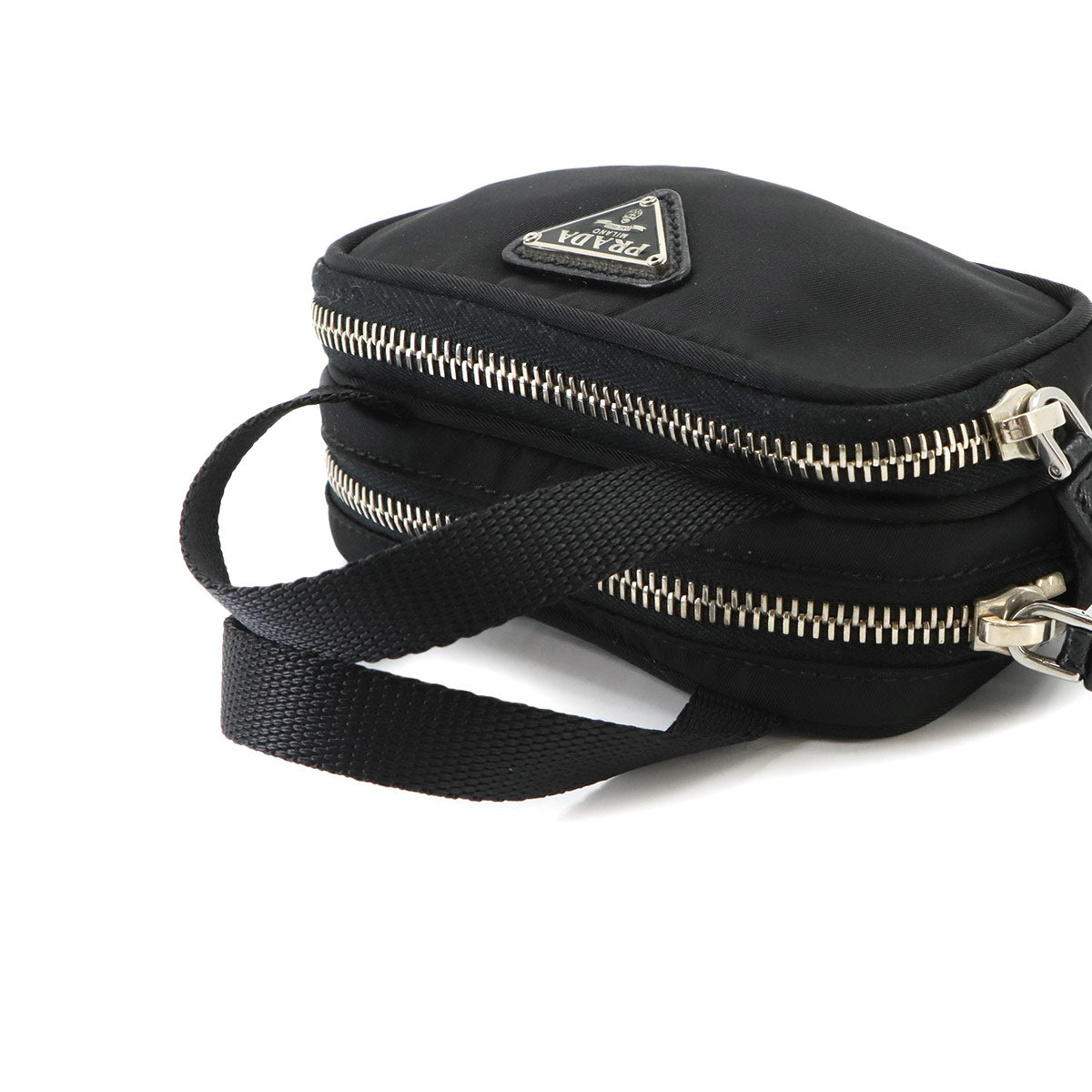 Mini Hand Bag Poach Nylon Saffiano Leather Black 1N1346
