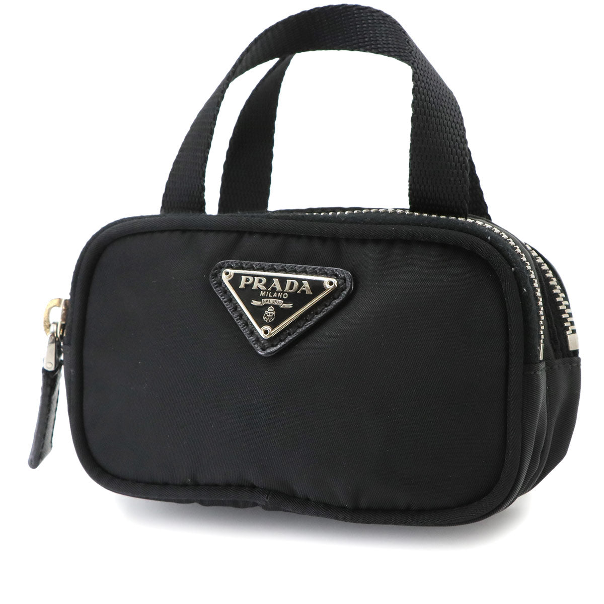 Mini Hand Bag Poach Nylon Saffiano Leather Black 1N1346