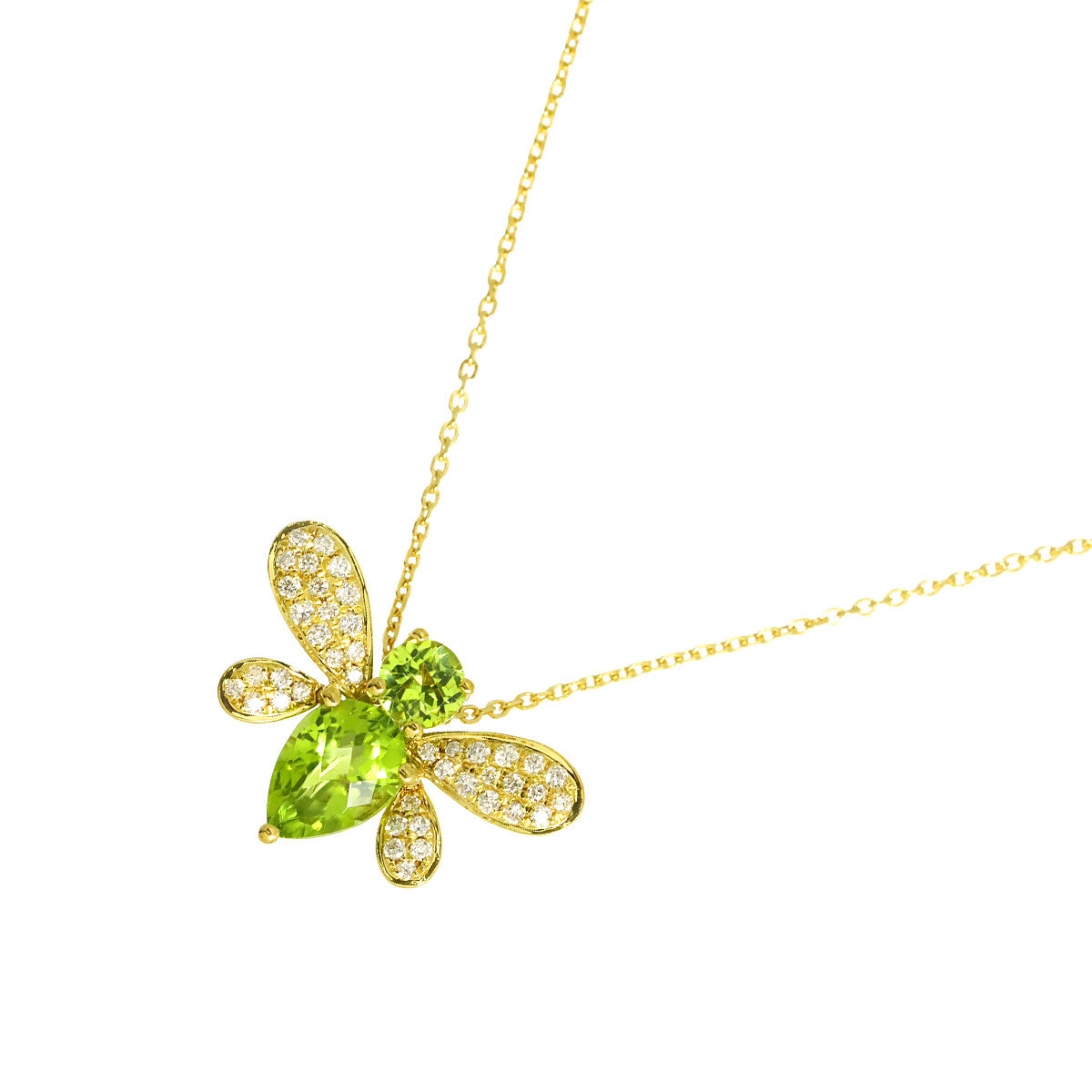 Peridot 1.20 Diamond 0.17ct Necklace 18K YG Yellow Gold 750