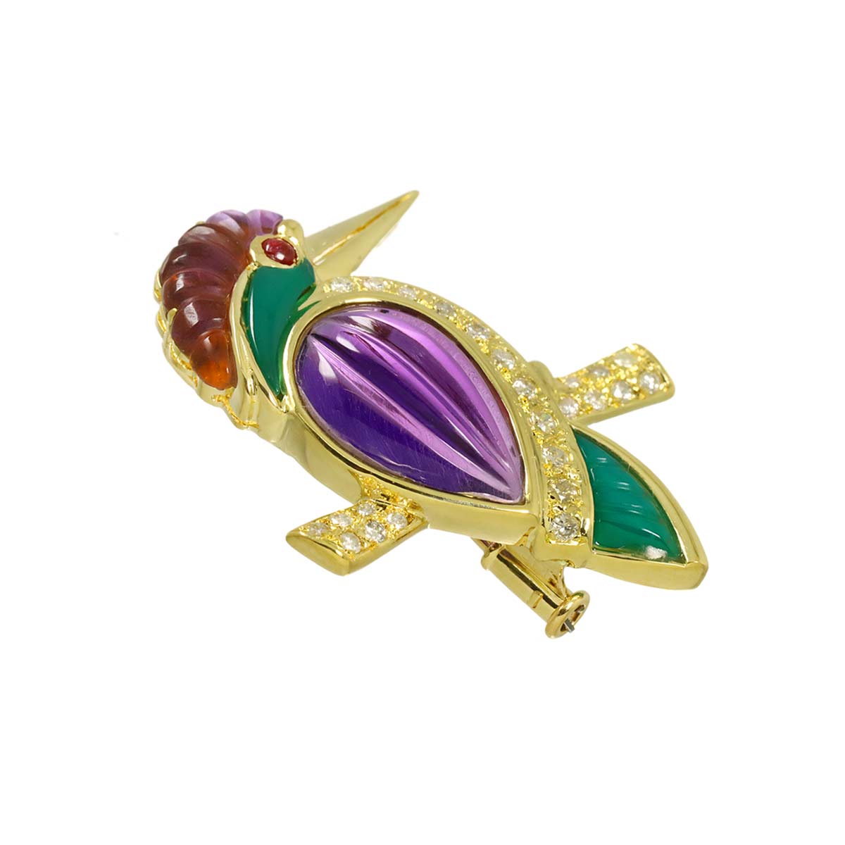 Multi Stone Diamond Brooch Pendant 18K YG 750