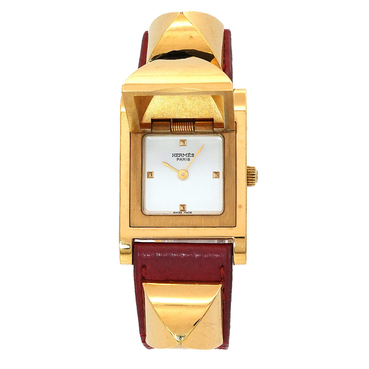 Medor Vintage pyramid Gold studs Quartz White Dial Ladies