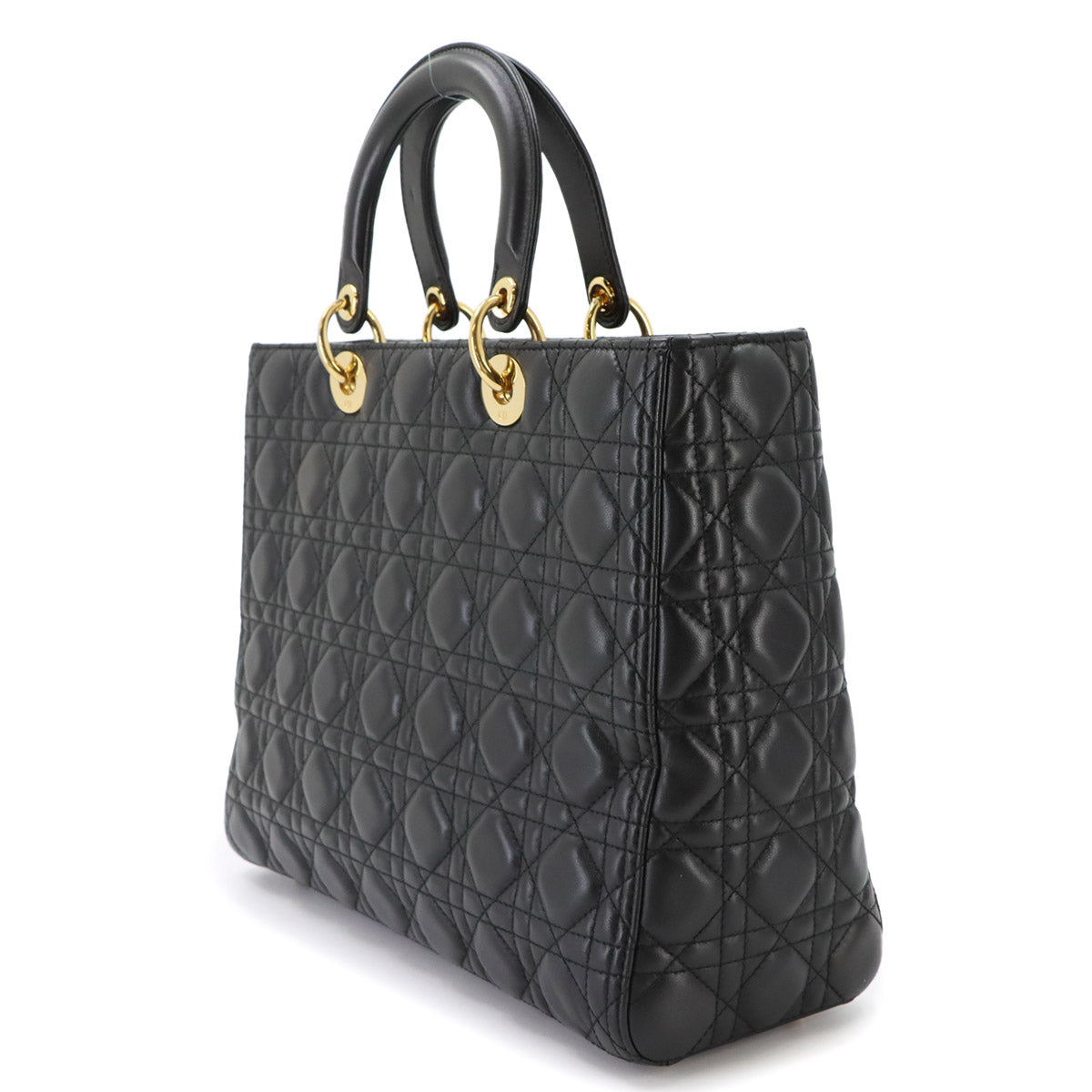 Lady Dior Large 2way Hand Shoulder Bag Leather Black
