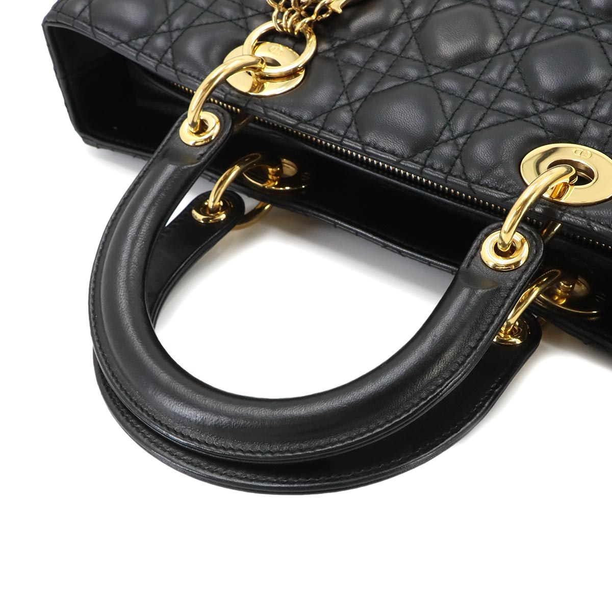 Lady Dior Large 2way Hand Shoulder Bag Leather Black