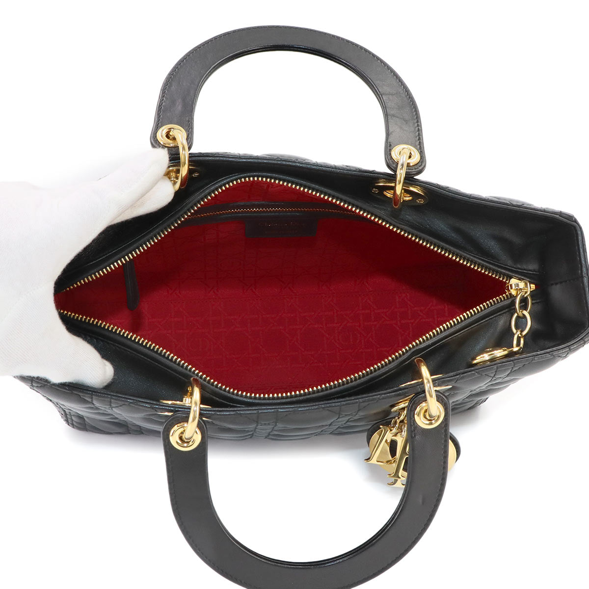 Lady Dior Large 2way Hand Shoulder Bag Leather Black