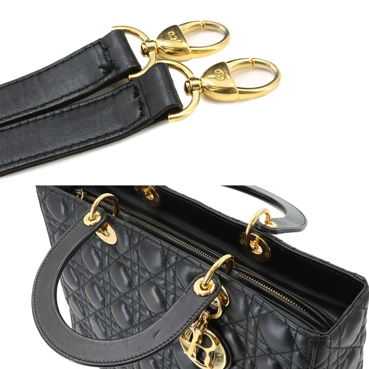 Lady Dior Large 2way Hand Shoulder Bag Leather Black