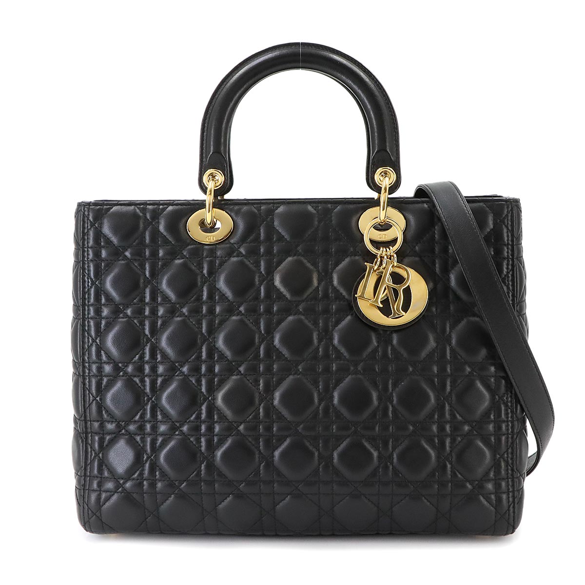 Lady Dior Large 2way Hand Shoulder Bag Leather Black