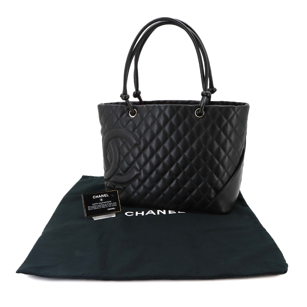 Cambon Line Large Tote Bag Leather Black A25169 Purse