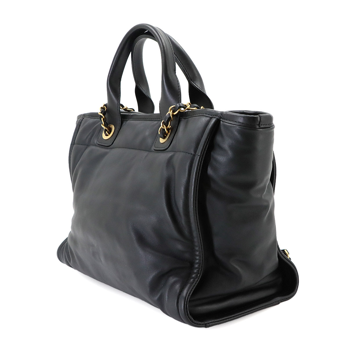 Deauville Small Shopping Tote Chain Shoulder Bag Black AS3257