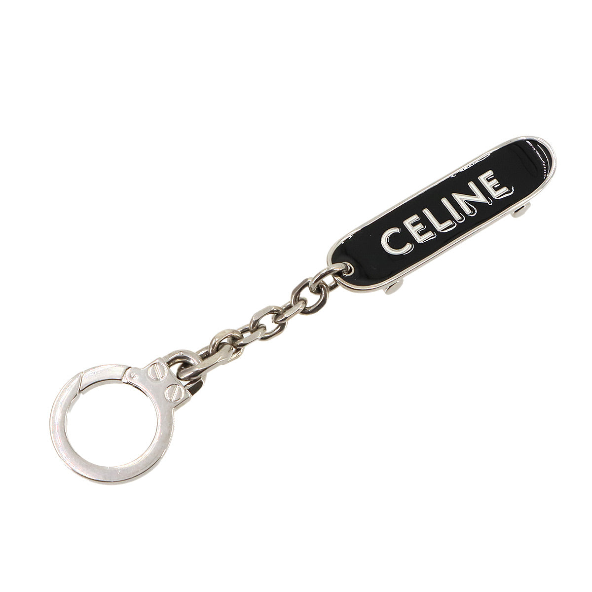 Skateboard Charm Key ring Leather Black Silver