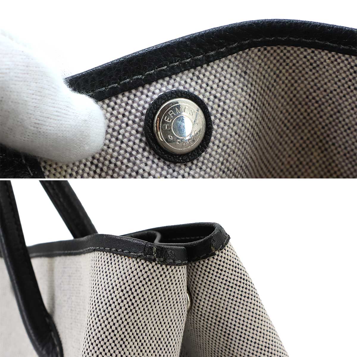 Garden Party PM Tote Bag Toile H Leather Black Gray