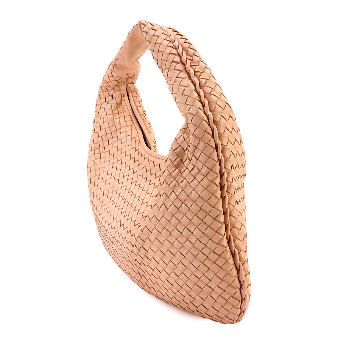 Intrecciato Hobo Hand Bag Leather Pink beige