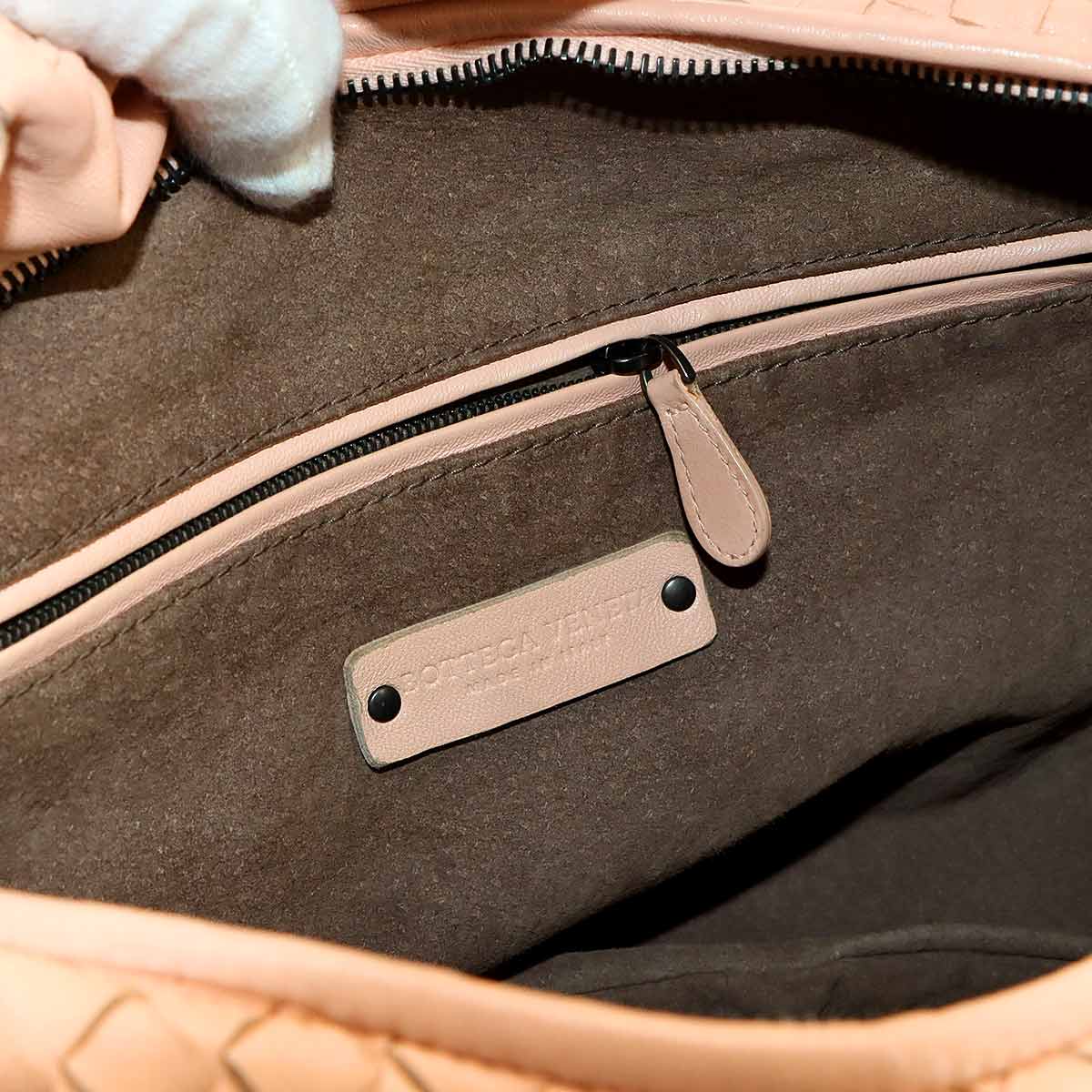 Intrecciato Hobo Hand Bag Leather Pink beige