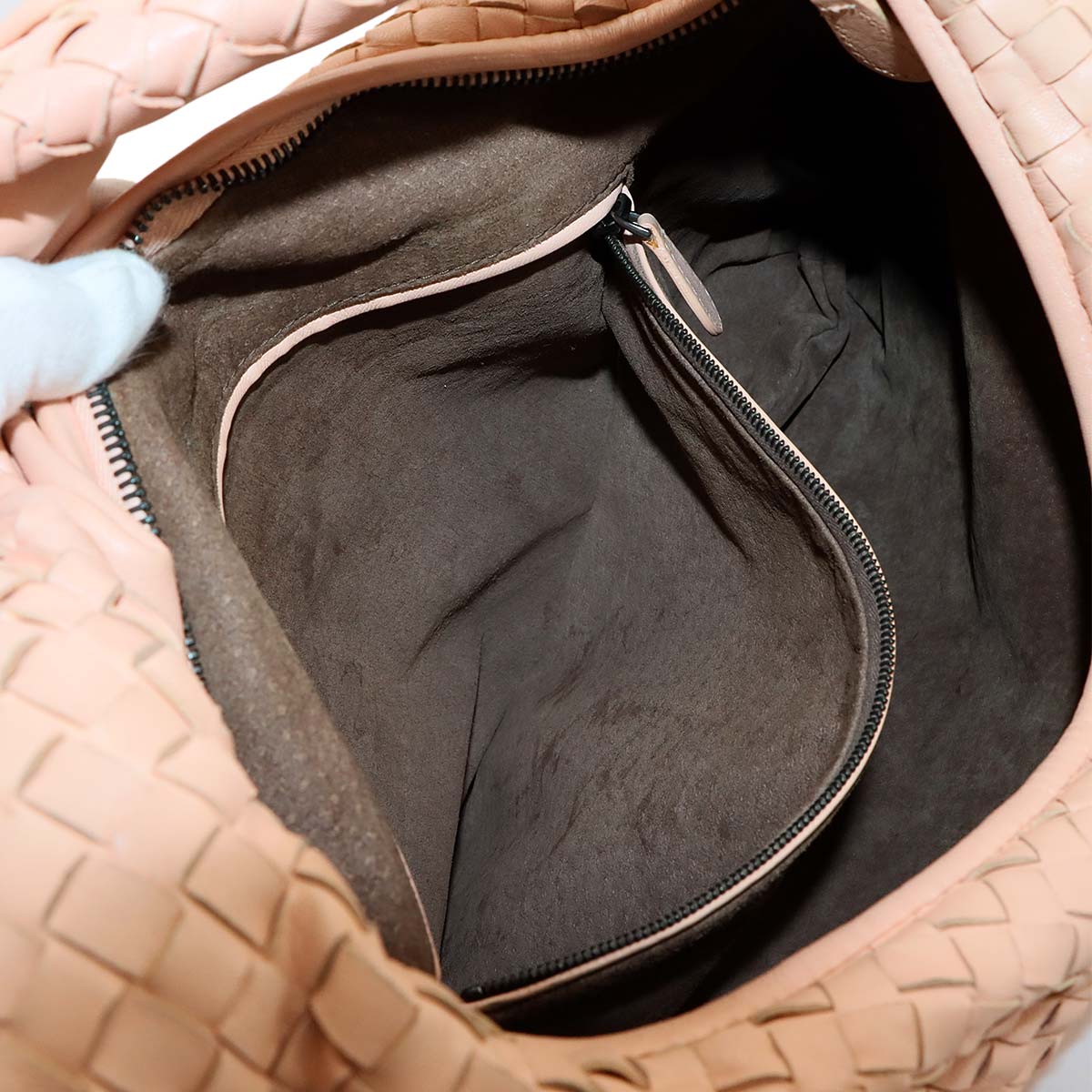 Intrecciato Hobo Hand Bag Leather Pink beige