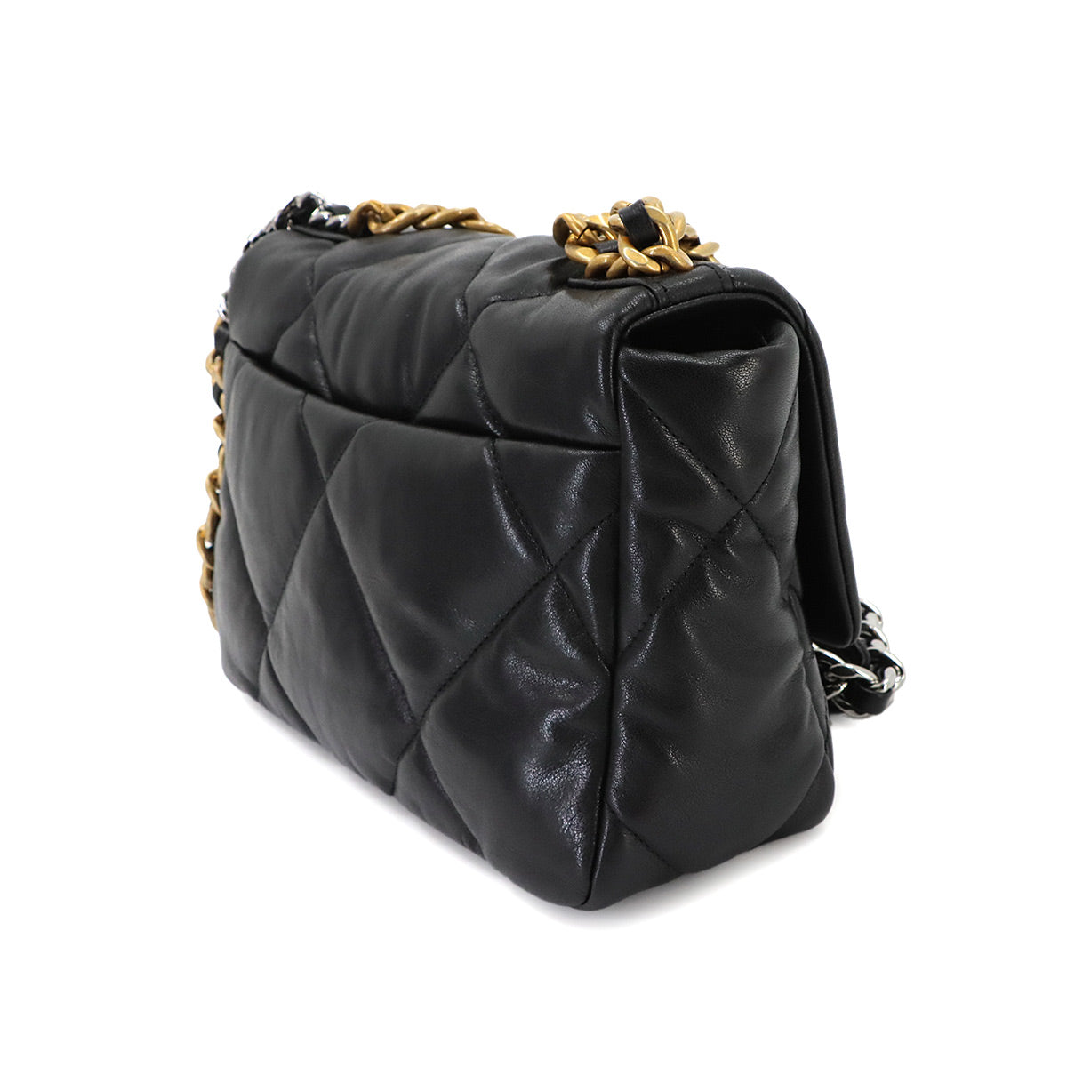 CHANEL 19 Chain Hand Shoulder Bag Leather Black AS1160