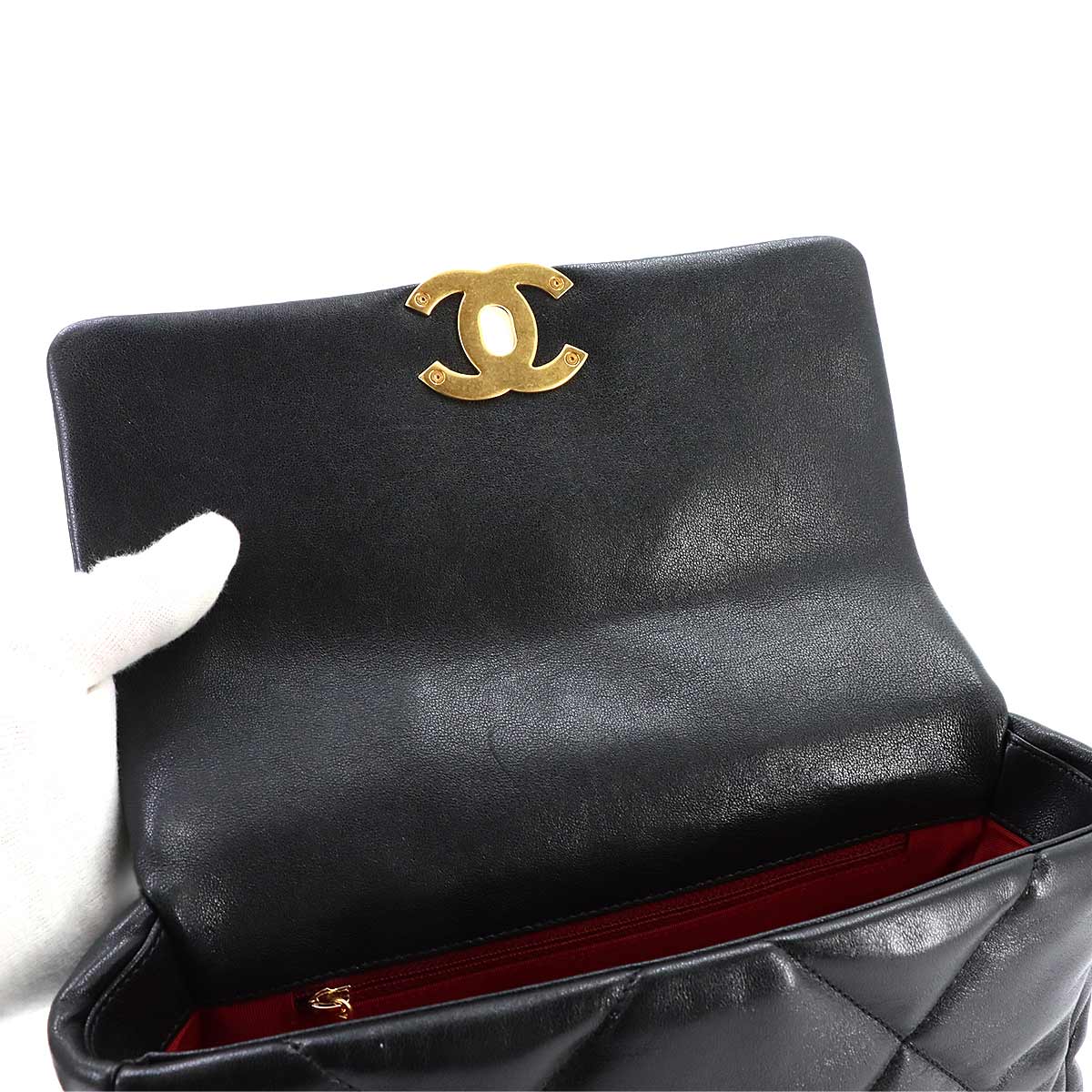 CHANEL 19 Chain Hand Shoulder Bag Leather Black AS1160