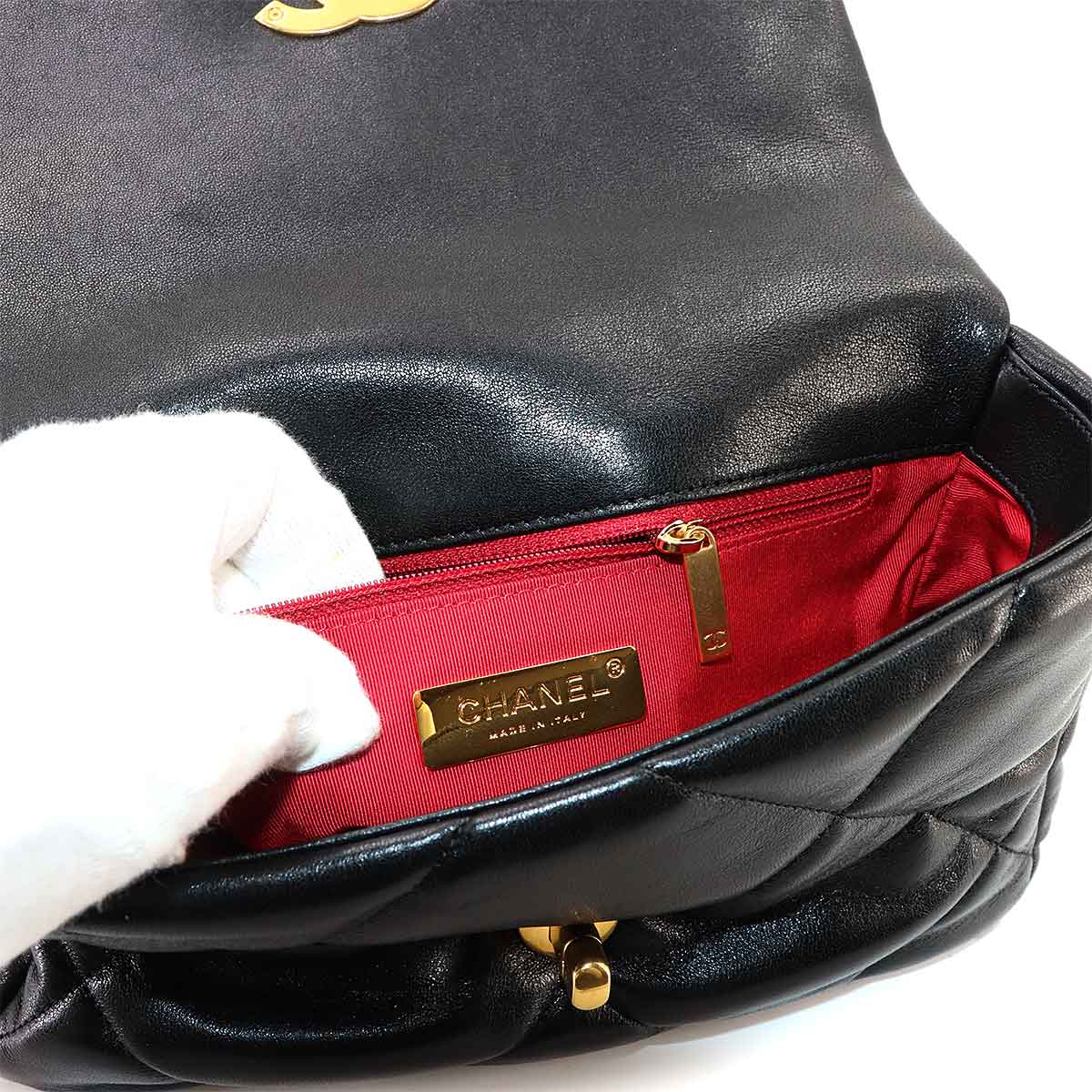 CHANEL 19 Chain Hand Shoulder Bag Leather Black AS1160