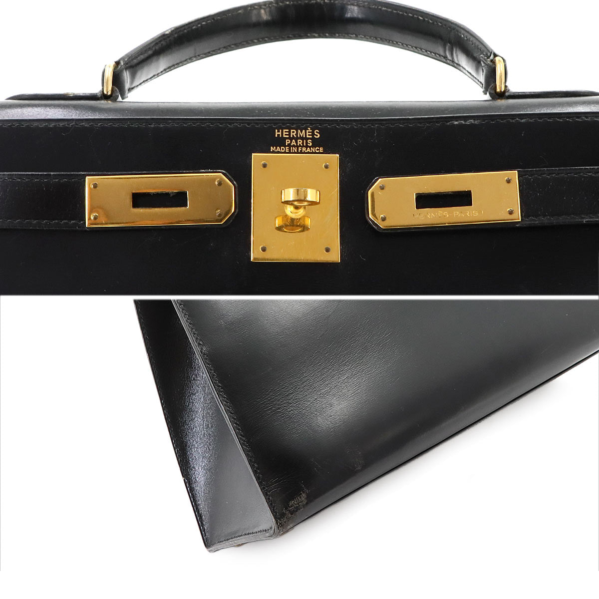 Kelly 28 Box carf Black Hand Bag Purse