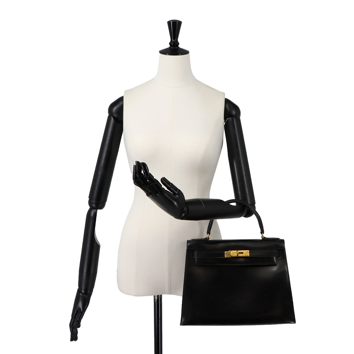 Kelly 28 Box carf Black Hand Bag Purse