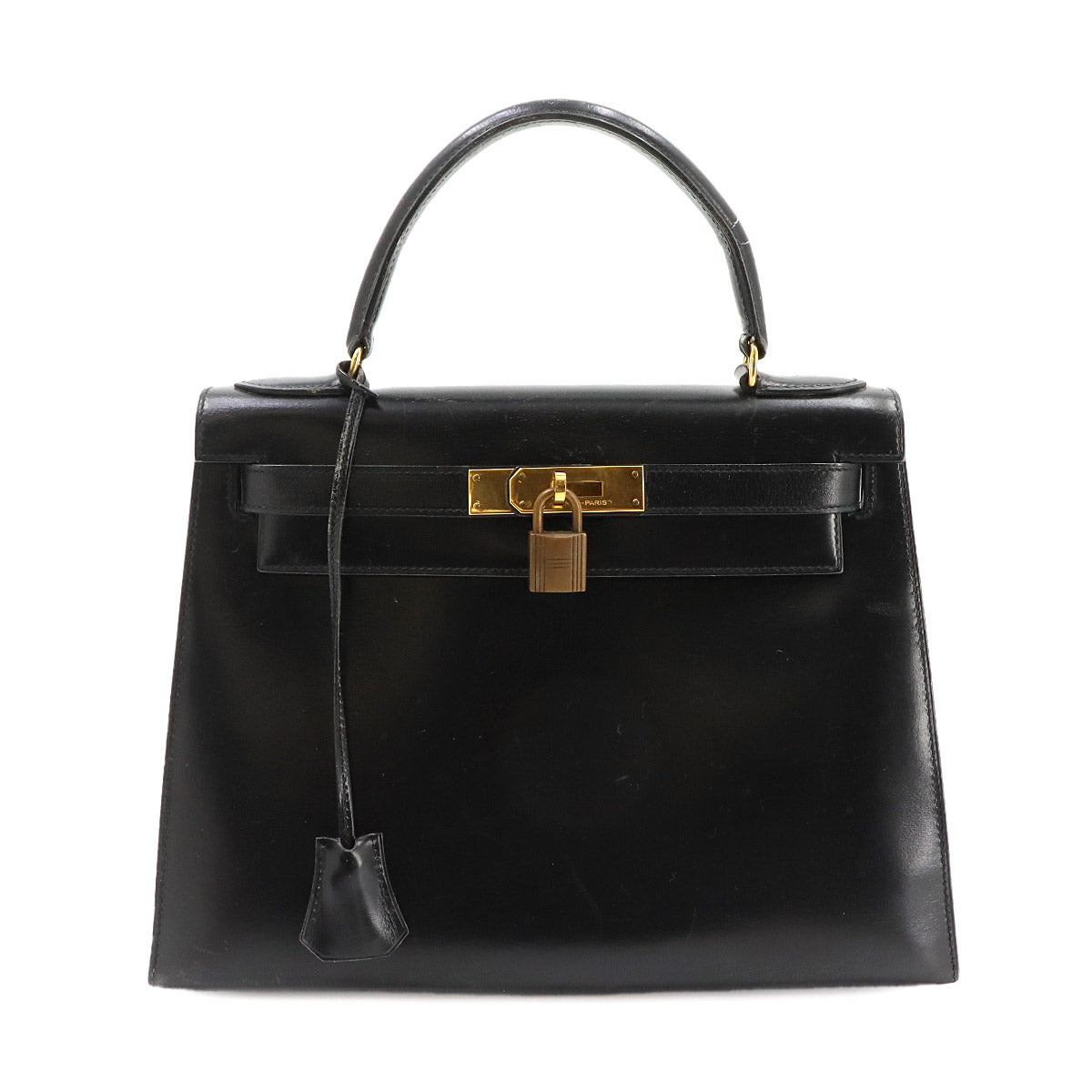 Kelly 28 Box carf Black Hand Bag Purse