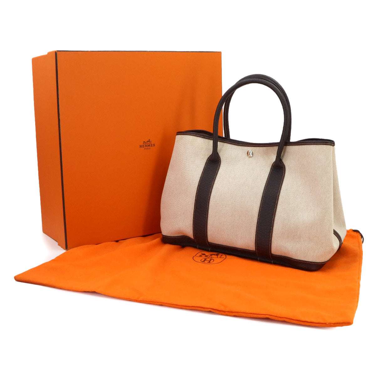 Garden Party PM Tote Bag Toile H Leather Natural Marron Purse