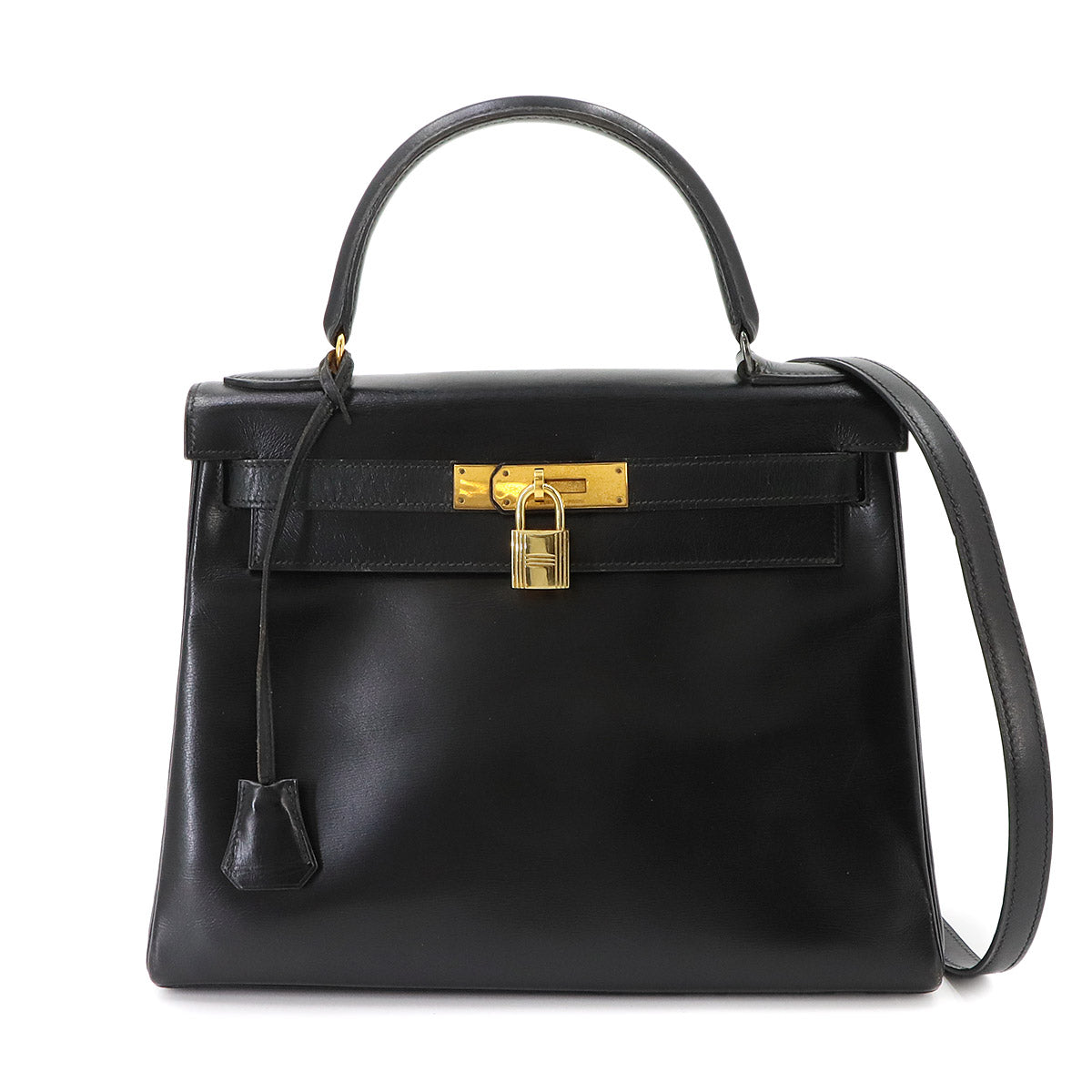 Kelly 28 Box carf Black 2way Hand Shoulder Bag Purse 90347011