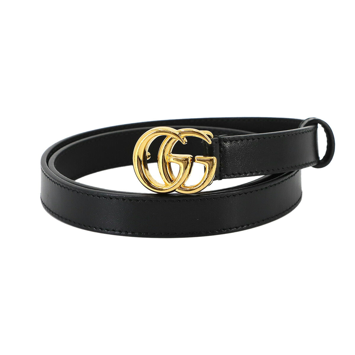Double G Slim Belt Leather Black 409417 Size 80