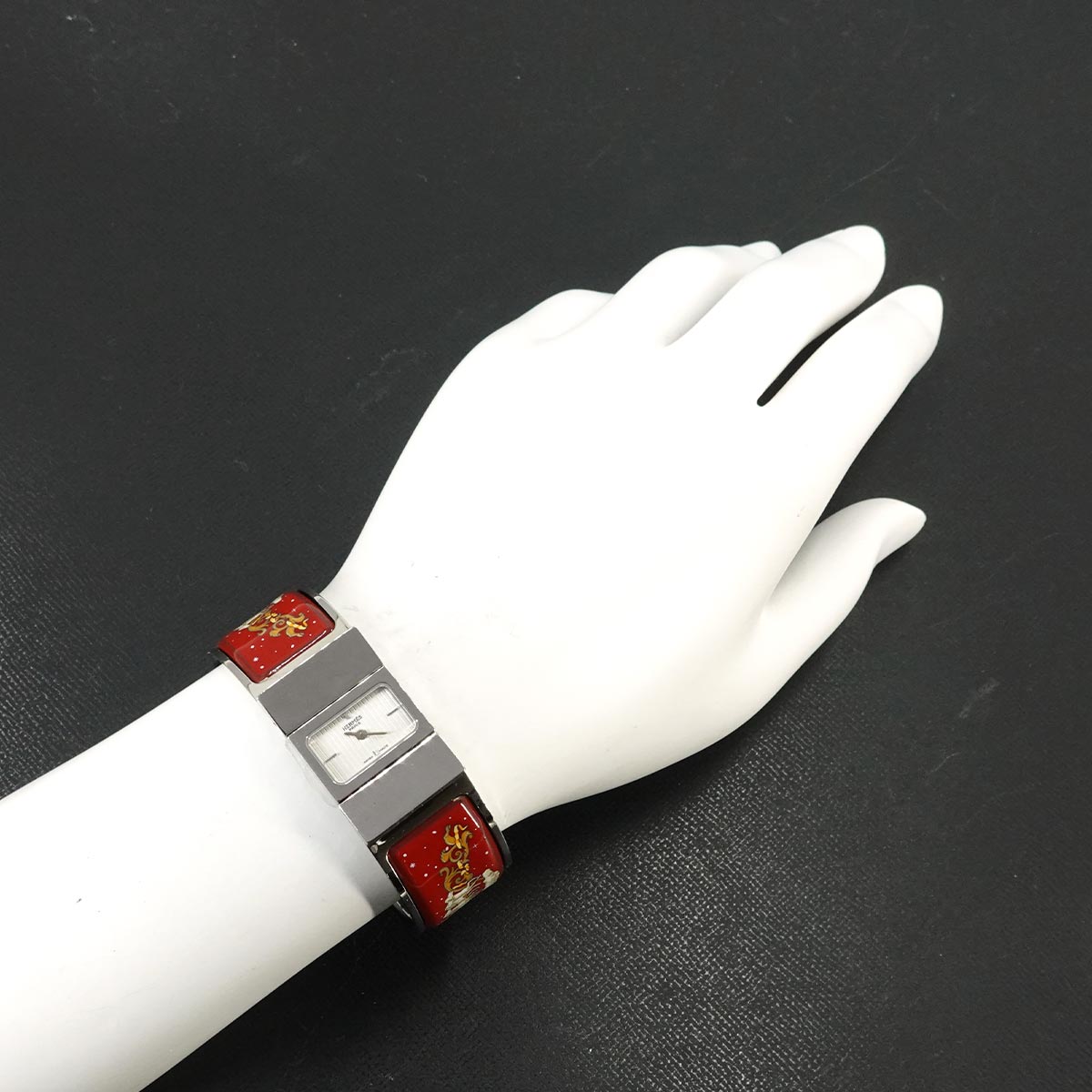 HERMES Loquet LO1.210 Bangle Watch Quartz Silver Dial Ladies