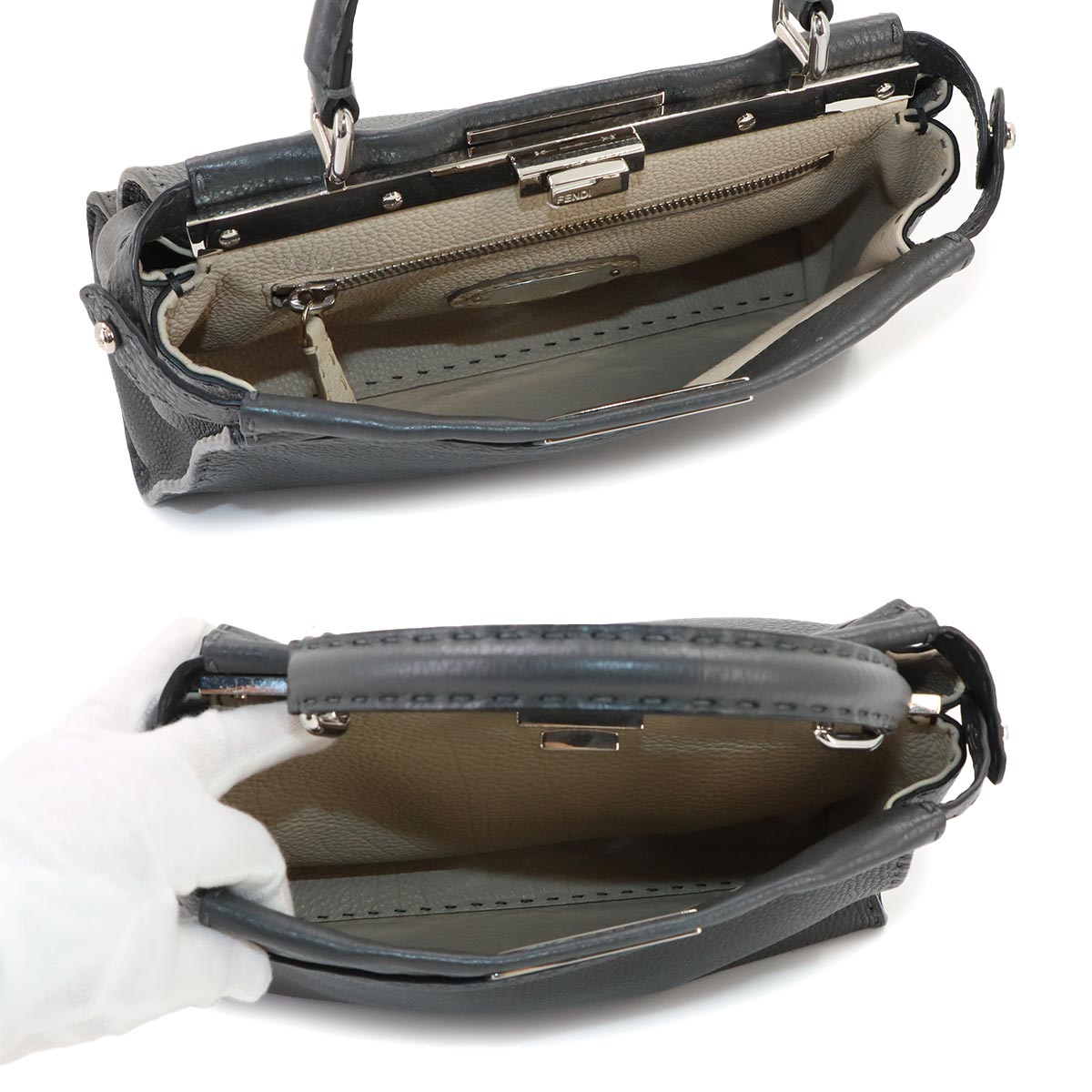 Seleria Peekaboo Regular 2way Hand Bag Leather Gray 8BN290